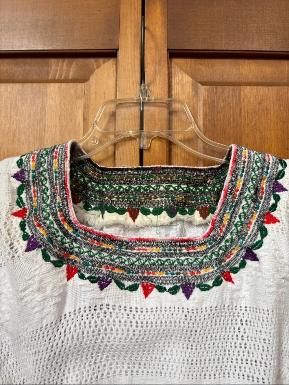 Authentic Vintage Guatemalan White  Boho Top with Embroidered Neckline - Picture 2 of 4